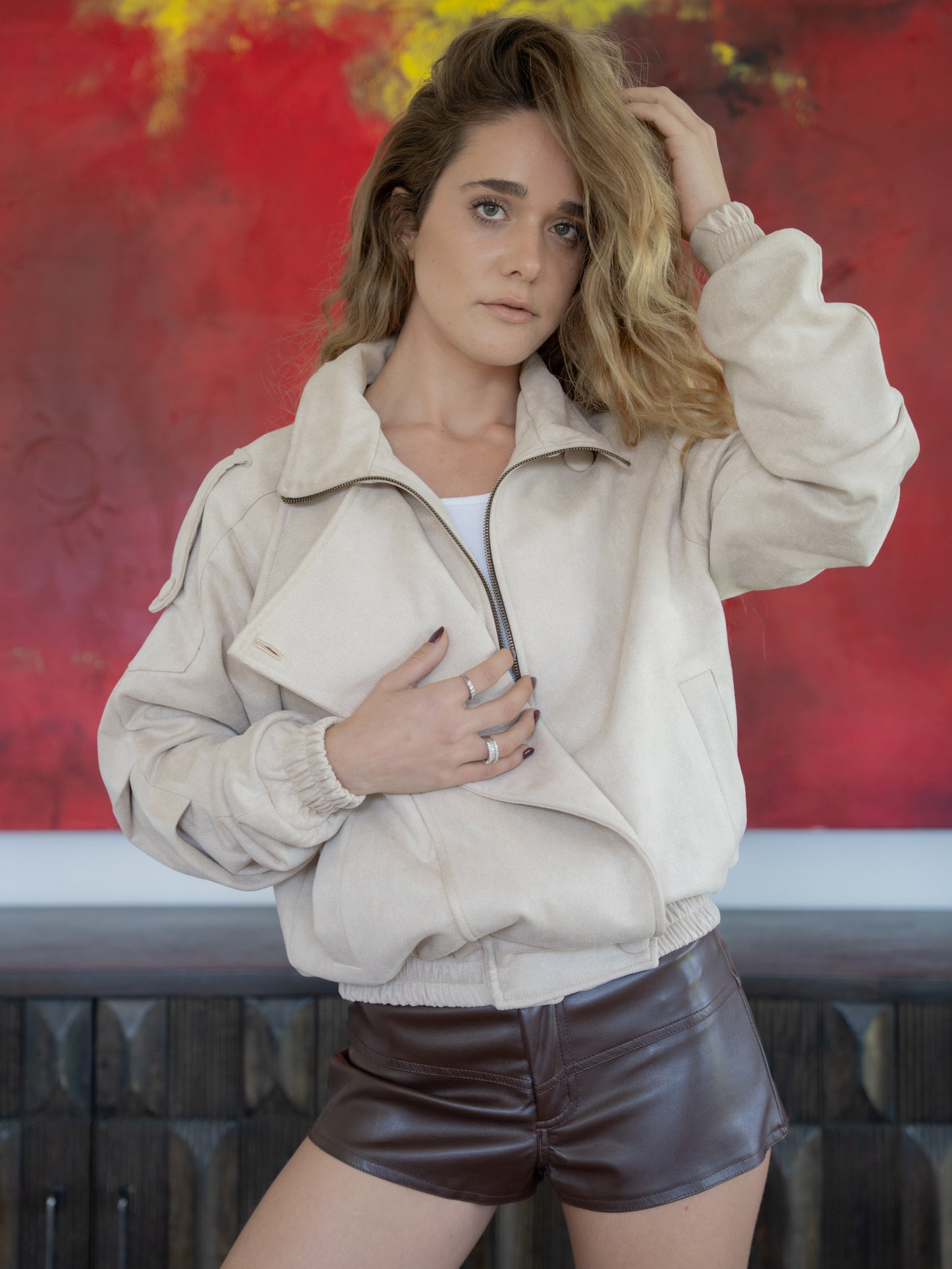 Bomber Jacket de gamuza beige