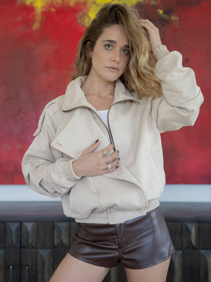 Bomber Jacket de gamuza beige