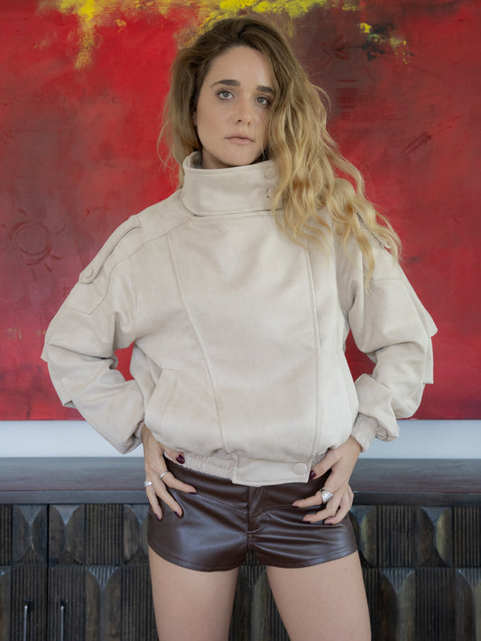 Bomber Jacket de gamuza beige